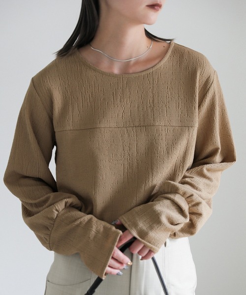 セール】ジャガードロングカフストップス（Tシャツ/カットソー