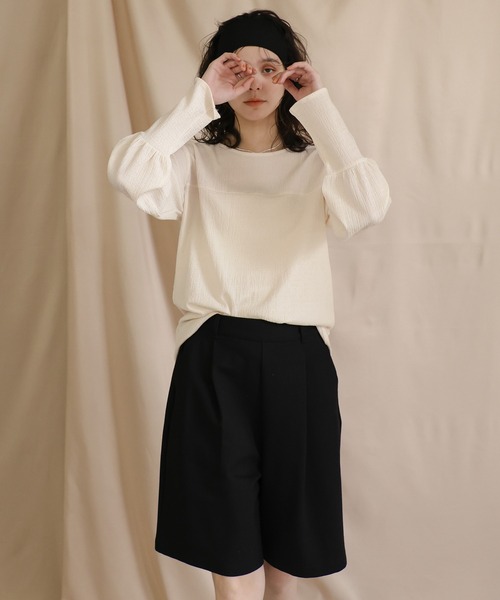 セール】ジャガードロングカフストップス（Tシャツ/カットソー