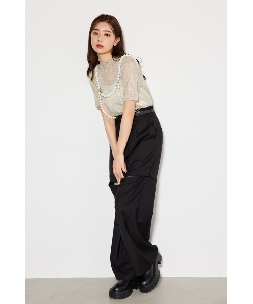 セール】シャイニープリーツフィットトップス（Tシャツ