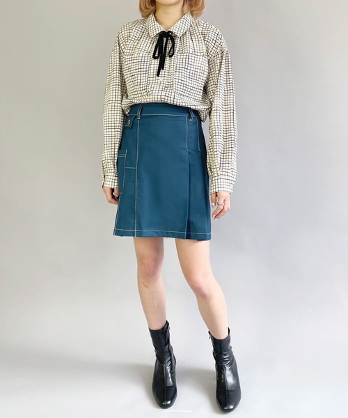 179/WG（イチナナキュウダブルジー）の「アシンメトリープリーツ ミニスカート（スカート・レディース・ブルー/ベージュ/ブラック・FREE）」の16枚目の写真