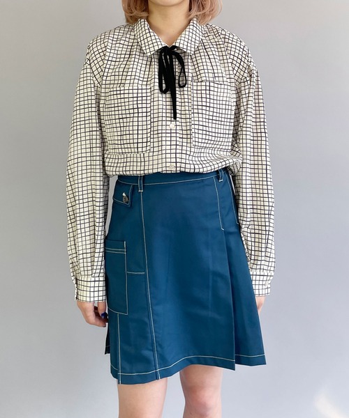 179/WG（イチナナキュウダブルジー）の「アシンメトリープリーツ ミニスカート（スカート・レディース・ブルー/ベージュ/ブラック・FREE）」の17枚目の写真