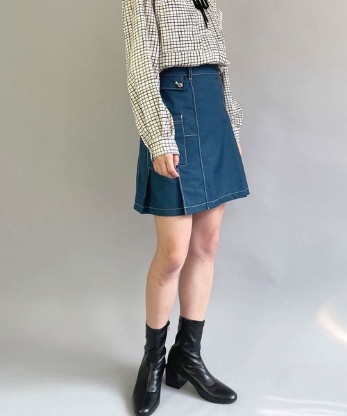 179/WG（イチナナキュウダブルジー）の「アシンメトリープリーツ ミニスカート（スカート・レディース・ブルー/ベージュ/ブラック・FREE）」の18枚目の写真
