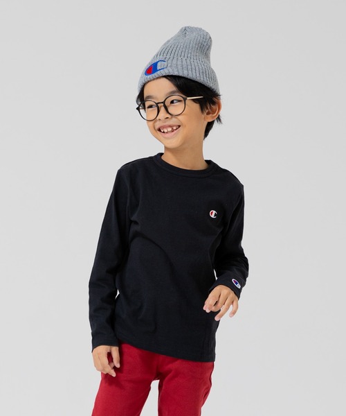 Champion（チャンピオン）の「champion / チャンピオン ロゴ長袖Tシャツ（Tシャツ/カットソー・キッズ・ホワイト/ブラック/グレー/ネイビー/グリーン/ピンク・120cm/90cm/110cm/130cm/100cm）」の2枚目の写真
