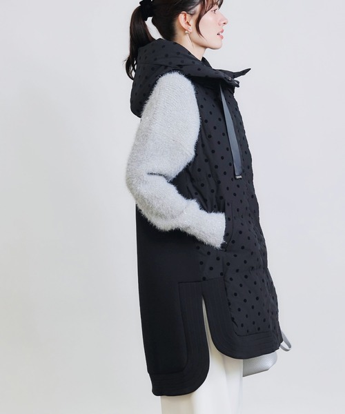 PICCIN PERLA（ピッチンペルラ）の「ダンボール切り替えフロッキードットロングダウンベスト（ダウンベスト・レディース・ブラック・S/M）」の19枚目の写真