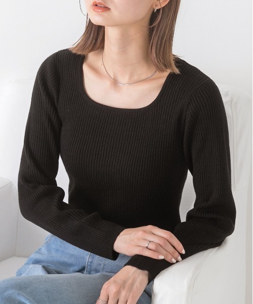 ad thie(アドティエ)の「スクエアネック リブニットトップス(ニット/セーター・レディース・ライトグリーン/ブラウン/オフホワイト/パープル/マスタード/ベージュ/オレンジ/カーキ/ブラック・FREE)」の17枚目の写真