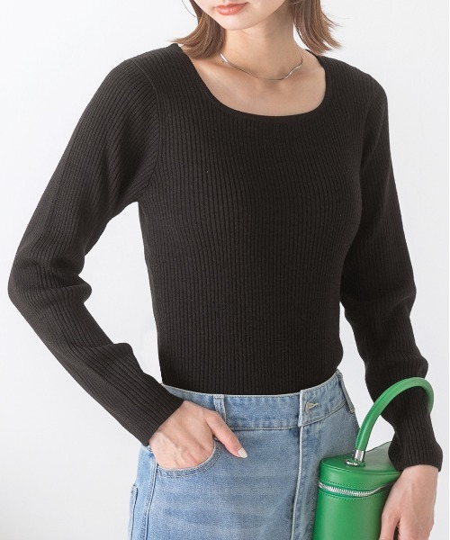 ad thie(アドティエ)の「スクエアネック リブニットトップス(ニット/セーター・レディース・ライトグリーン/ブラウン/オフホワイト/パープル/マスタード/ベージュ/オレンジ/カーキ/ブラック・FREE)」の18枚目の写真