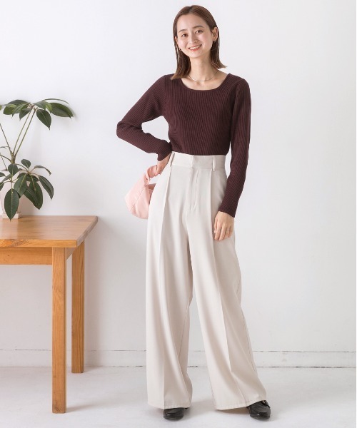 ad thie(アドティエ)の「スクエアネック リブニットトップス(ニット/セーター・レディース・ライトグリーン/ブラウン/オフホワイト/パープル/マスタード/ベージュ/オレンジ/カーキ/ブラック・FREE)」の19枚目の写真