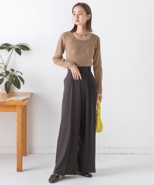 ad thie(アドティエ)の「スクエアネック リブニットトップス(ニット/セーター・レディース・ライトグリーン/ブラウン/オフホワイト/パープル/マスタード/ベージュ/オレンジ/カーキ/ブラック・FREE)」の22枚目の写真