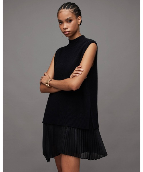 ALLSAINTS(オールセインツ)の「EVE 2-IN-1 SLEEVELESS PLEATED MINI DRESS | EVE EVE 2-IN-1 ノースリーブ プリーツ ミニ ドレス・ワンピース(ワンピース・レディース・ブラック・S/M/L/XS)」の3枚目の写真