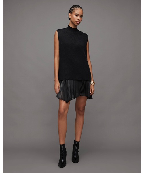 ALLSAINTS(オールセインツ)の「EVE 2-IN-1 SLEEVELESS PLEATED MINI DRESS | EVE EVE 2-IN-1 ノースリーブ プリーツ ミニ ドレス・ワンピース(ワンピース・レディース・ブラック・S/M/L/XS)」の5枚目の写真