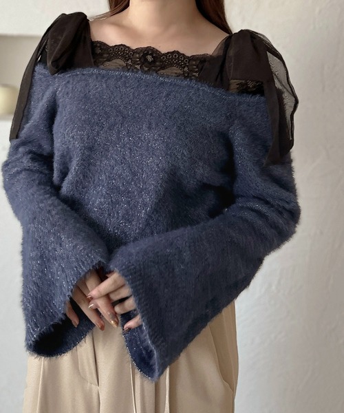 apres jour clair(アプレジュールクレア)の「【apres jour clair】2WAYフェザーニット【ZOZOTOWN限定アイテム】(ニット/セーター・レディース・グレー/アイボリー/ネイビー・X-LARGE/フリー)」の2枚目の写真