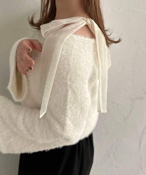 apres jour clair(アプレジュールクレア)の「【apres jour clair】2WAYフェザーニット【ZOZOTOWN限定アイテム】(ニット/セーター・レディース・グレー/アイボリー/ネイビー・X-LARGE/フリー)」の1枚目の写真