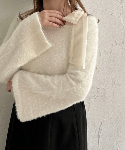 apres jour clair(アプレジュールクレア)の「【apres jour clair】2WAYフェザーニット【ZOZOTOWN限定アイテム】(ニット/セーター・レディース・グレー/アイボリー/ネイビー・X-LARGE/フリー)」の6枚目の写真