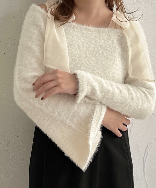 apres jour clair(アプレジュールクレア)の「【apres jour clair】2WAYフェザーニット【ZOZOTOWN限定アイテム】(ニット/セーター・レディース・グレー/アイボリー/ネイビー・X-LARGE/フリー)」の4枚目の写真