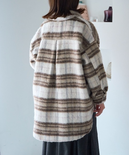 セール】オーバーサイズ シャギーチェックシャツジャケット