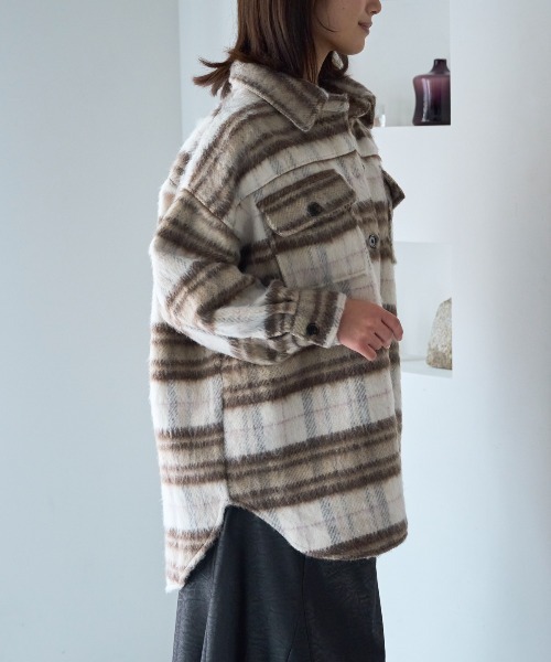 セール】オーバーサイズ シャギーチェックシャツジャケット