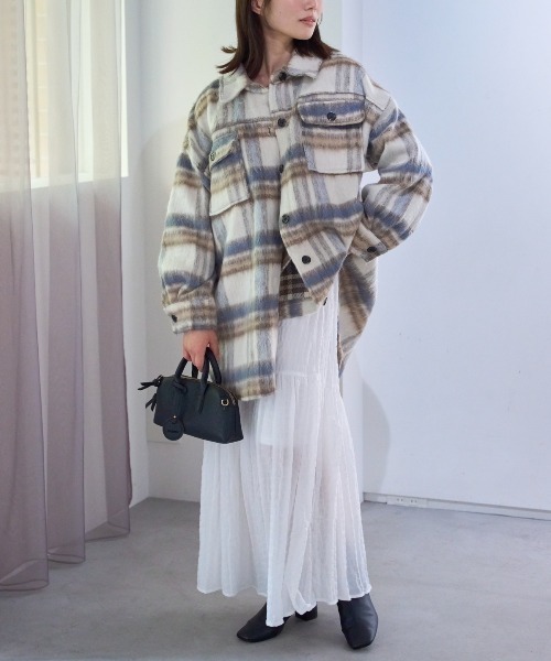 セール】オーバーサイズ シャギーチェックシャツジャケット（ブルゾン