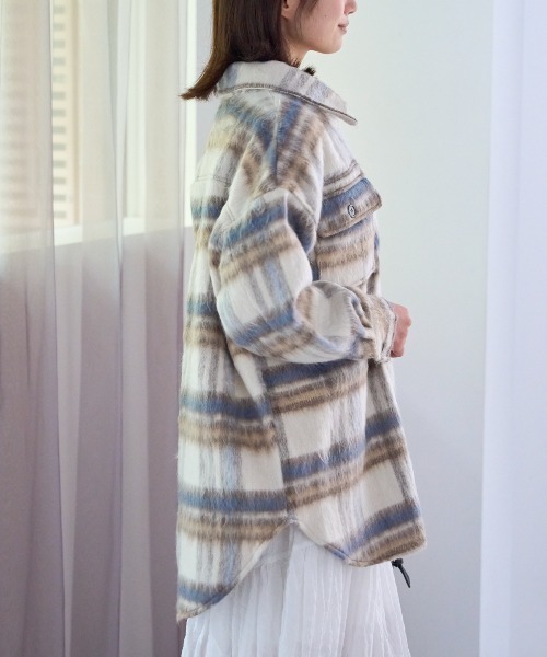 オーバーサイズ シャギーチェックシャツジャケット（ブルゾン