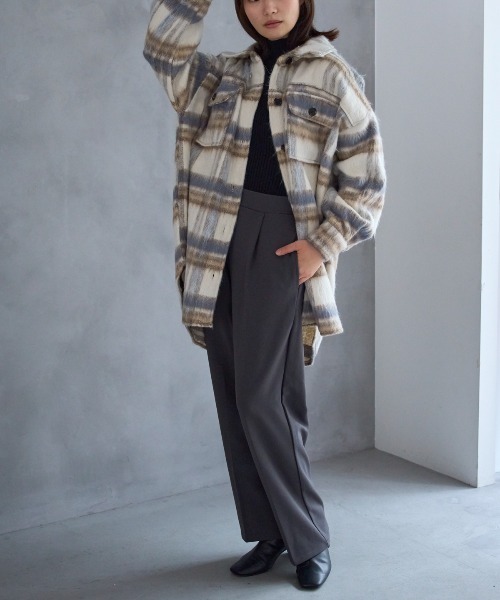 セール】オーバーサイズ シャギーチェックシャツジャケット（ブルゾン