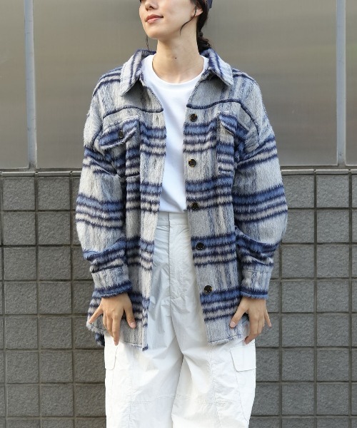 セール】オーバーサイズ シャギーチェックシャツジャケット