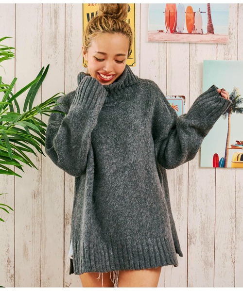 anap mimpi（アナップミンピ）の「スリットポイント起毛オフタートルニット（ニット/セーター・レディース・ブルー/ベージュ系その他/ダークグレー・FREE）」の2枚目の写真