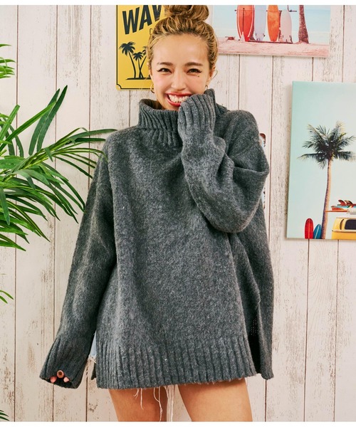 anap mimpi（アナップミンピ）の「スリットポイント起毛オフタートルニット（ニット/セーター・レディース・ブルー/ベージュ系その他/ダークグレー・FREE）」の4枚目の写真