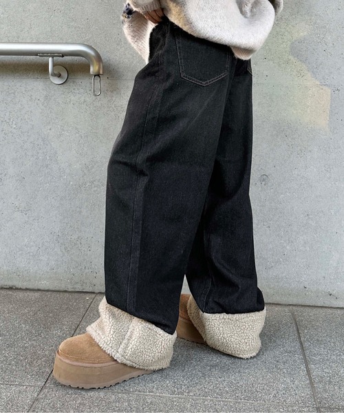 sedacle(セダクル)の「オーバーシルエットボア切り替えデニム(デニムパンツ・メンズ・ブラック・SMALL/LARGE/MEDIUM)」の1枚目の写真