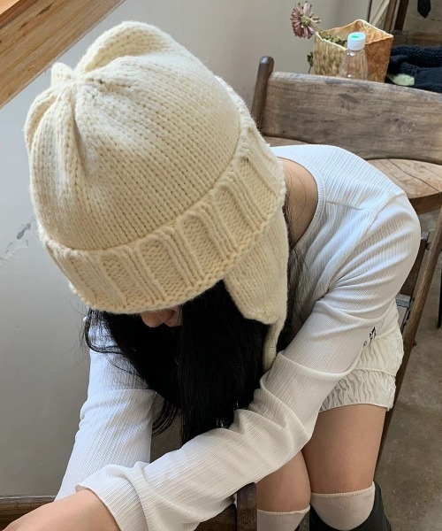 B.I.D.（ビーアイディー）の「フライトキャップ/耳あて付きニット帽（MA）（ニットキャップ/ビーニー・レディース・ブラウン/グリーン/ブラック/ホワイト・FREE）」の10枚目の写真