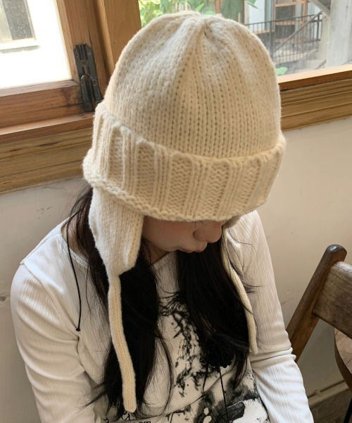 B.I.D.（ビーアイディー）の「フライトキャップ/耳あて付きニット帽（MA）（ニットキャップ/ビーニー・レディース・ブラウン/グリーン/ブラック/ホワイト・FREE）」の6枚目の写真