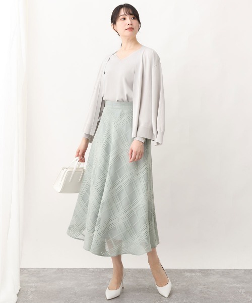 OFUON le MK（オフオンルエムケー）の「シアーチェック柄フレアースカート（スカート・レディース・ブルー/ブラック/ミント・38/36/40）」の3枚目の写真