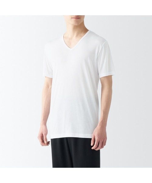 無印良品(ムジルシリョウヒン)の「紳士 ひんやりなめらか Vネック半袖Tシャツ(インナーウェア/肌着・メンズ・ネイビー/ホワイト/スモーキーグリーン系/ブラック/グレー・XL/L/M/S/XS)」の1枚目の写真
