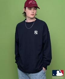 MLB エムエルビー 胸刺繍 ワンポイント バッグロゴ ラバープリント 長袖 クルーネック Tシャツ ロンT