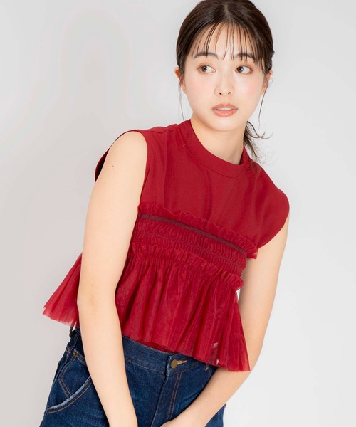 NOELA(ノエラ)の「3WAYチュールセットトップス(Tシャツ/カットソー・レディース・ブラック/グレー/レッド・フリー)」の3枚目の写真