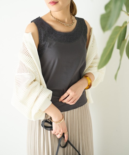 un dix cors(アンディコール)の「ラメチュールタンクトップ(タンクトップ・レディース・チャコールグレー/ホワイト・FREE)」の8枚目の写真