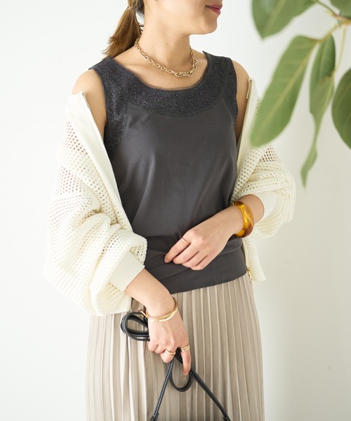 un dix cors(アンディコール)の「ラメチュールタンクトップ(タンクトップ・レディース・チャコールグレー/ホワイト・FREE)」の9枚目の写真