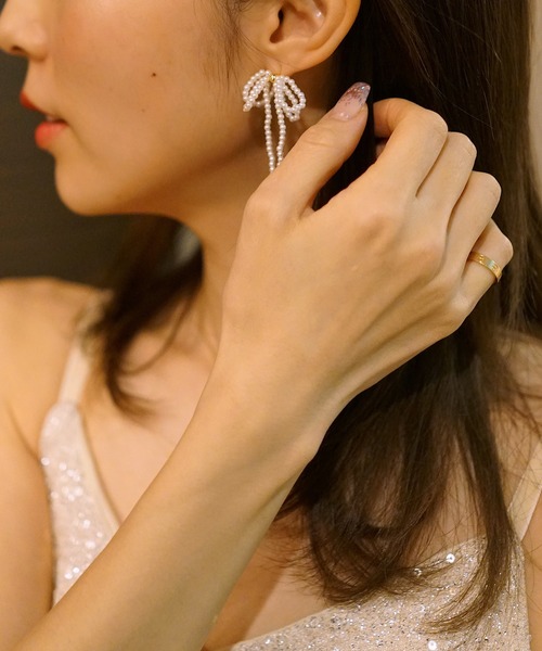 PIN(ピン)の「パールリボンピアス(ピアス(両耳用)・レディース・ホワイト・FREE)」の17枚目の写真