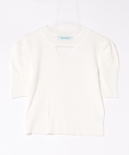 セール】【Jasmine】胸あきデザインリブ編み半袖トップス