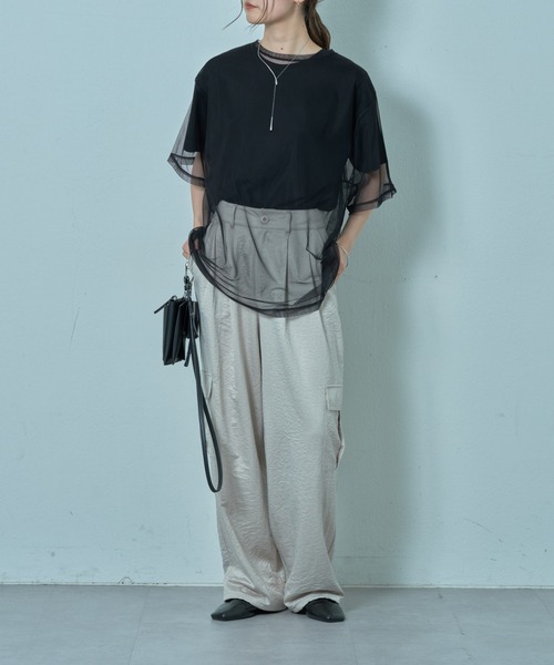 COLONY 2139（コロニートゥーワンスリーナイン）の「3WAYチュールレイヤードBIGTシャツ（Tシャツ/カットソー・レディース・ブラック/オフホワイト/グレー・FREE）」の16枚目の写真