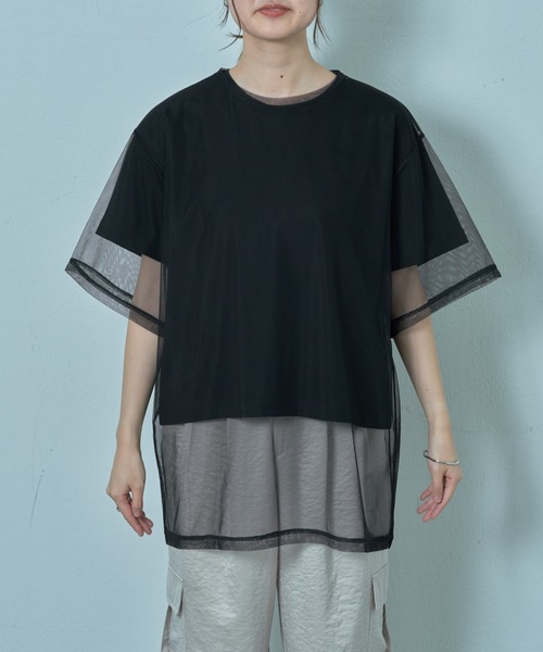 COLONY 2139（コロニートゥーワンスリーナイン）の「3WAYチュールレイヤードBIGTシャツ（Tシャツ/カットソー・レディース・ブラック/オフホワイト/グレー・FREE）」の22枚目の写真