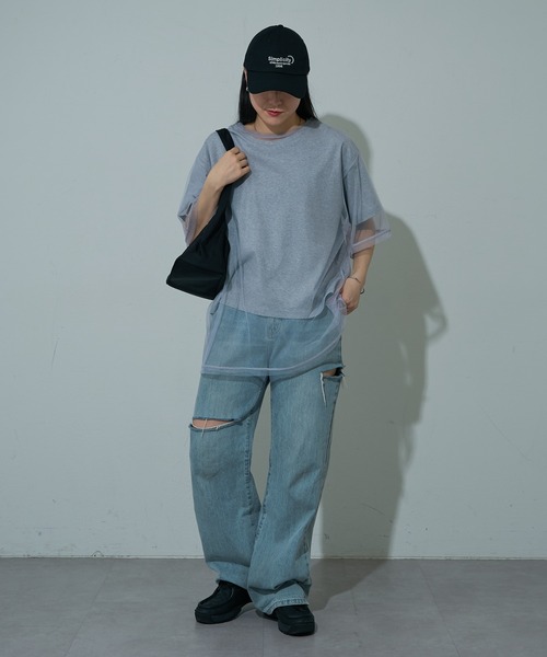 COLONY 2139（コロニートゥーワンスリーナイン）の「3WAYチュールレイヤードBIGTシャツ（Tシャツ/カットソー・レディース・ブラック/オフホワイト/グレー・FREE）」の4枚目の写真