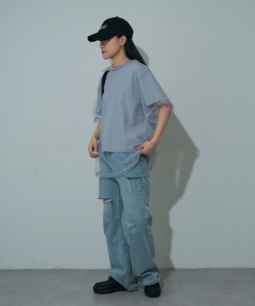 COLONY 2139（コロニートゥーワンスリーナイン）の「3WAYチュールレイヤードBIGTシャツ（Tシャツ/カットソー・レディース・ブラック/オフホワイト/グレー・FREE）」の6枚目の写真
