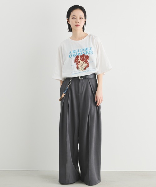 MERLOT（メルロー）の「相良刺繍＆ロゴプリント BIG T（Tシャツ/カットソー・レディース・ホワイト/ネイビー/グレー・FREE）」の7枚目の写真