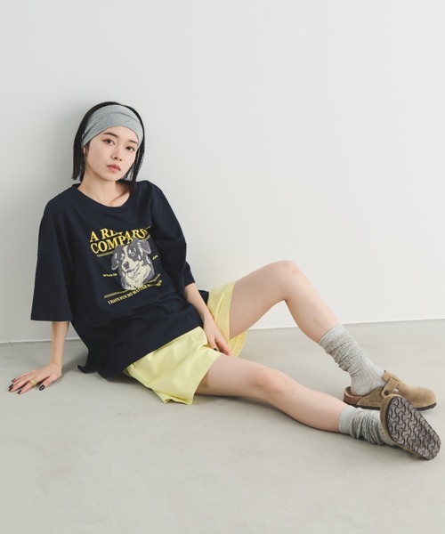 MERLOT（メルロー）の「相良刺繍＆ロゴプリント BIG T（Tシャツ/カットソー・レディース・ホワイト/ネイビー/グレー・FREE）」の16枚目の写真