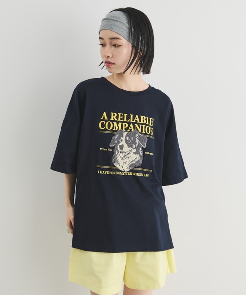 MERLOT（メルロー）の「相良刺繍＆ロゴプリント BIG T（Tシャツ/カットソー・レディース・ホワイト/ネイビー/グレー・FREE）」の13枚目の写真