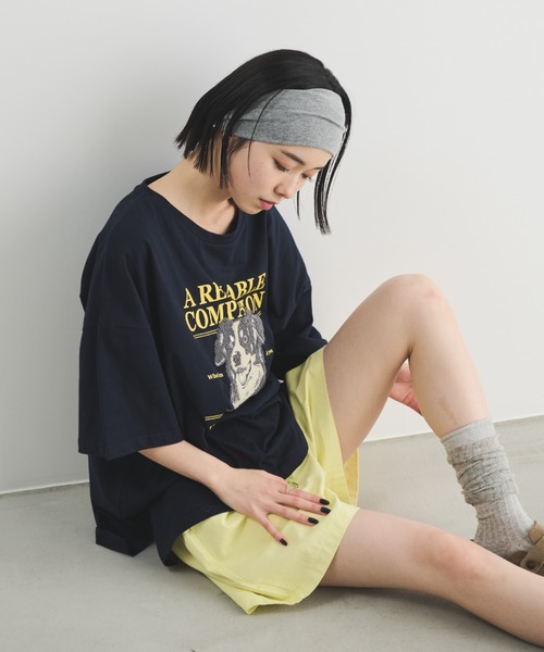 MERLOT（メルロー）の「相良刺繍＆ロゴプリント BIG T（Tシャツ/カットソー・レディース・ホワイト/ネイビー/グレー・FREE）」の15枚目の写真