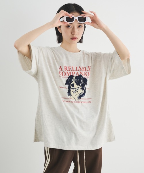 MERLOT（メルロー）の「相良刺繍＆ロゴプリント BIG T（Tシャツ/カットソー・レディース・ホワイト/ネイビー/グレー・FREE）」の18枚目の写真