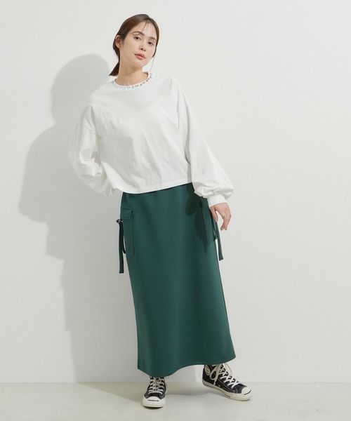 le cercle ADAM ET ROPE'(ルセルクルアダムエロペ)の「ビジューピグメントTシャツ(Tシャツ/カットソー・レディース・ブラック系その他/オフホワイト/ライトグリーン・FREE)」の4枚目の写真
