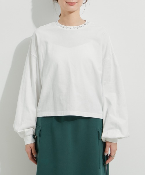 le cercle ADAM ET ROPE'(ルセルクルアダムエロペ)の「ビジューピグメントTシャツ(Tシャツ/カットソー・レディース・ブラック系その他/オフホワイト/ライトグリーン・FREE)」の8枚目の写真