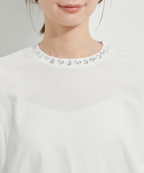 le cercle ADAM ET ROPE'(ルセルクルアダムエロペ)の「ビジューピグメントTシャツ(Tシャツ/カットソー・レディース・ブラック系その他/オフホワイト/ライトグリーン・FREE)」の15枚目の写真