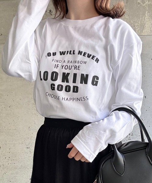 セール】英字ロゴプリントロングTシャツ（Tシャツ/カットソー